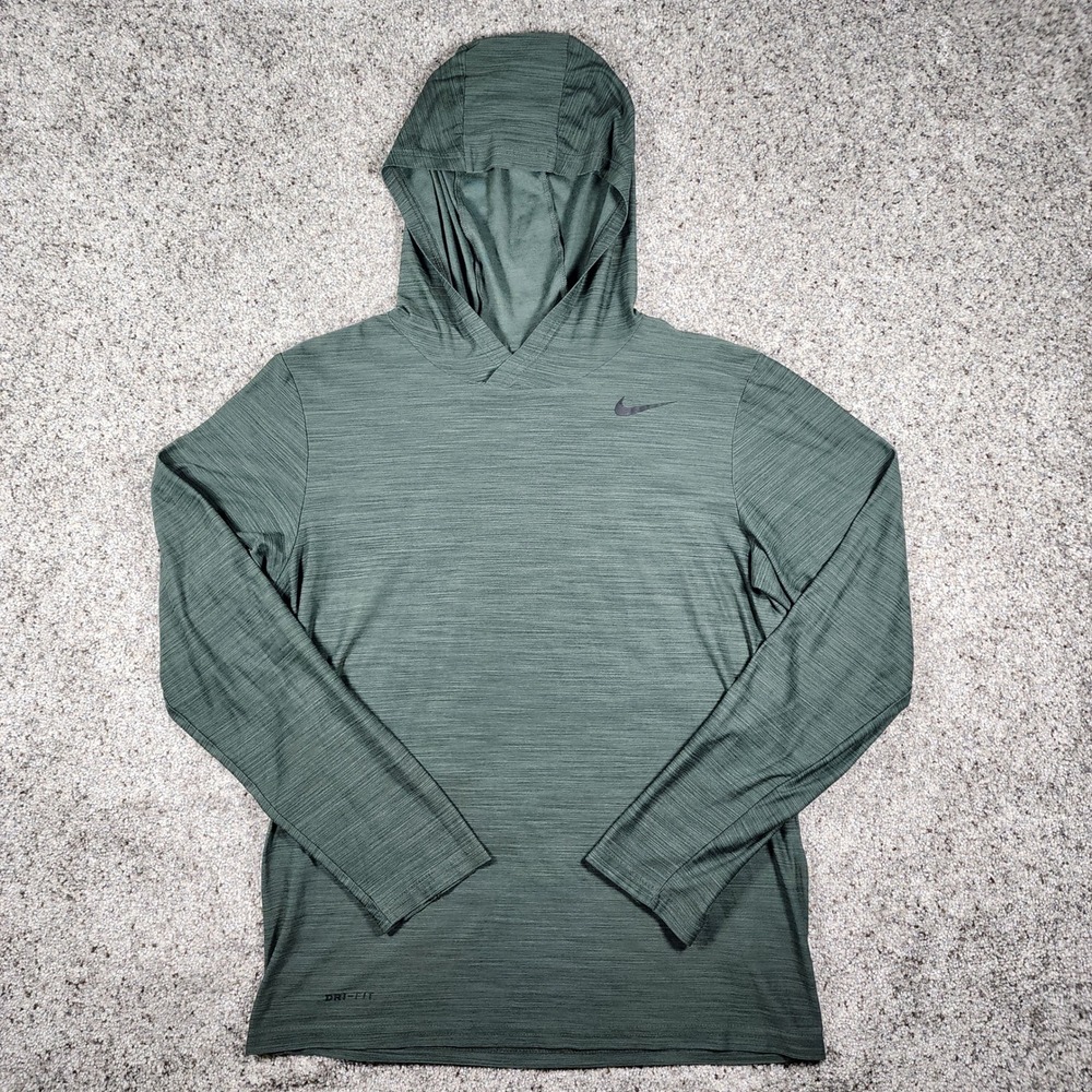 Nike Dri-FIT Hoodie Mens M Green Heathered Lightweight Activewear Excellent